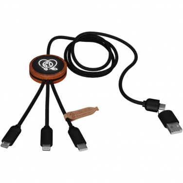 Logotrade Firmengeschenke das Foto: SCX.design C37 5-in-1 rPET Ladekabel in rundem Bambusgehäuse mit Leuchtlogo
