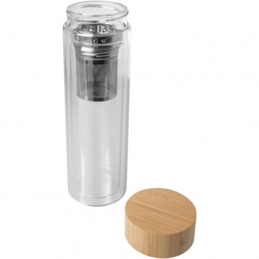 Logotrade Werbeartikel das Foto: Bailey 400 ml Flasche aus Borosilikatglas mit Infuser und Bambusdeckel