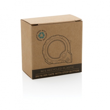 Logotrade werbemittel das Foto: 3m/16mm Maßband mit Stop-Taste aus RCS recycelt. Kunststoff