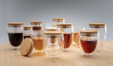Logotrade werbemittel das Foto: 2-tlg Set Borosilikatgläser mit Bambusdeckel 250ml