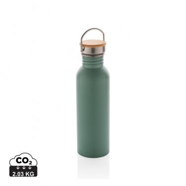 Logotrade werbemittel das Foto: Moderne Stainless-Steel Flasche mit Bambusdeckel