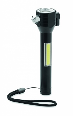 Logotrade Werbegeschenke das Foto: 3-in-1 Aluminium-Taschenlampe mit Nothammer und Sicherheitsgurt-Schneider, individuell bedruckbar.