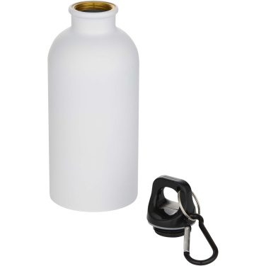 Logotrade werbemittel das Foto: Oregon 400 ml matte RCS-zertifizierte einwandige Trinkflasche aus recyceltem Edelstahl mit Karabinerhaken