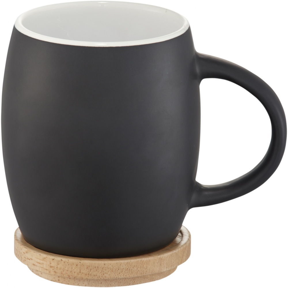 Logo trade promotional giveaways image of: Hearth 400 ml ceramic mug with wooden coaster