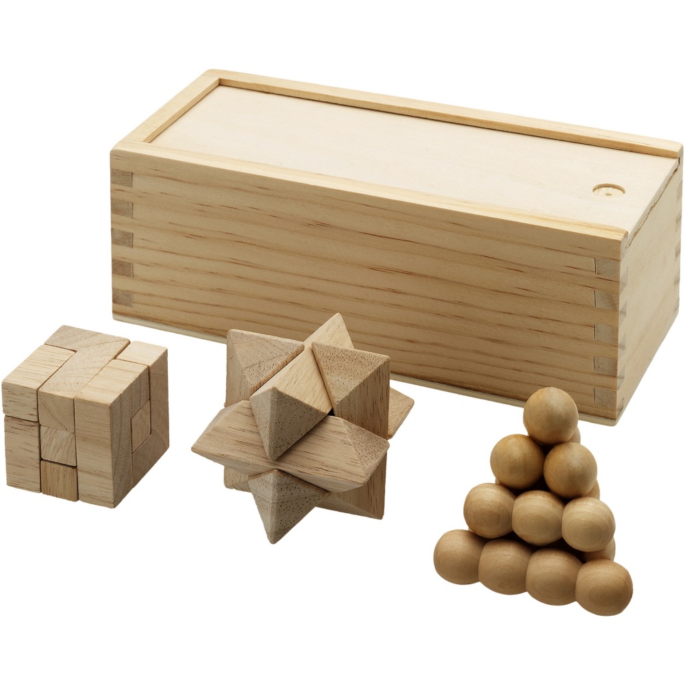 Logotrade promotional gift picture of: Brainiac 3-piece wooden brain teaser set