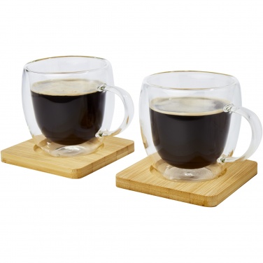 Logo trade promotional items image of: Manti 2-piece 250 ml double-wall glass cup with bamboo coaster 
