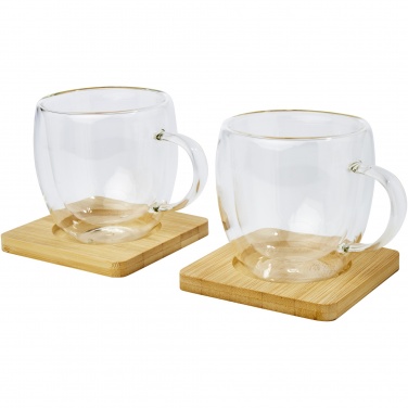 Logo trade promotional merchandise picture of: Manti 2-piece 250 ml double-wall glass cup with bamboo coaster 