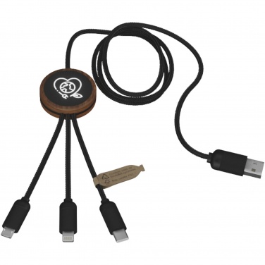 Logo trade promotional merchandise picture of: SCX.design C36 3-in-1 rPET light-up logo extended charging cable with round bamboo casing