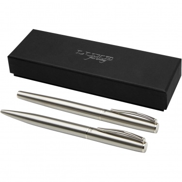 Logo trade advertising products image of: Didimis recycled stainless steel ballpoint and rollerball pen set