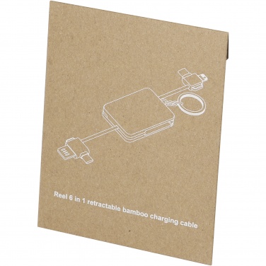 Logo trade promotional gifts picture of: Reel 6-in-1 retractable bamboo key ring charging cable