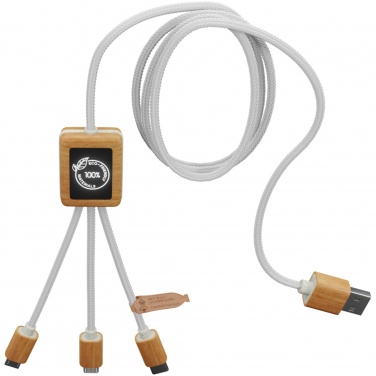 Logotrade business gift image of: SCX.design C39 3-in-1 rPET light-up logo charging cable with squared bamboo casing