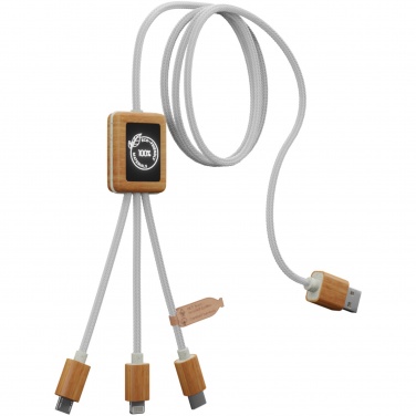 Logotrade promotional items photo of: SCX.design C39 3-in-1 rPET light-up logo charging cable with squared bamboo casing