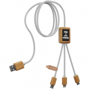 Logo trade promotional giveaway photo of: SCX.design C39 3-in-1 rPET light-up logo charging cable with squared bamboo casing