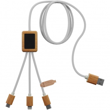 Logo trade promotional merchandise picture of: SCX.design C39 3-in-1 rPET light-up logo charging cable with squared bamboo casing