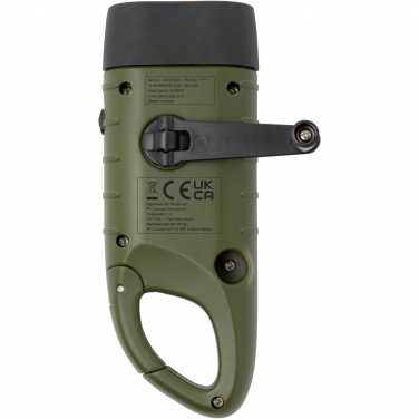 Logotrade advertising product image of: Helios recycled plastic solar dynamo flashlight with carabiner
