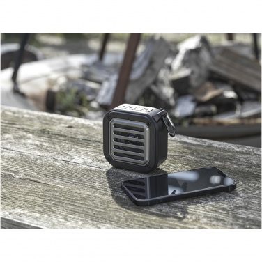 Logotrade corporate gifts photo of: Solo 3W IPX5 RCS recycled plastic solar Bluetooth® speaker with carabiner 