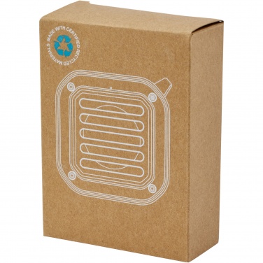 Logo trade corporate gifts image of: Solo 3W IPX5 RCS recycled plastic solar Bluetooth® speaker with carabiner 