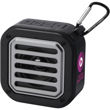 Logo trade promotional products image of: Solo 3W IPX5 RCS recycled plastic solar Bluetooth® speaker with carabiner 