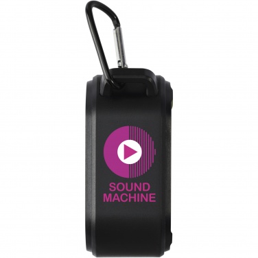 Logotrade promotional products photo of: Solo 3W IPX5 RCS recycled plastic solar Bluetooth® speaker with carabiner 