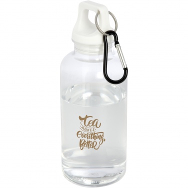 Logo trade promotional gifts image of: Oregon 400 ml RCS certified recycled plastic water bottle with carabiner