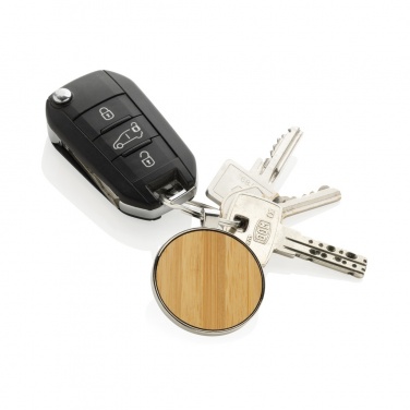 Logo trade promotional items picture of: RCS recycled zinc alloy round keychain with bamboo