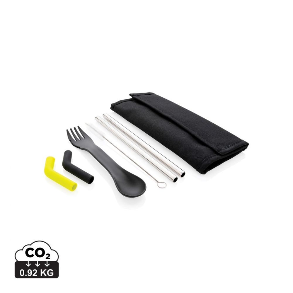 Logo trade promotional merchandise photo of: Tierra 2pcs straw and cutlery set in pouch