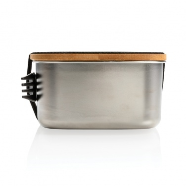 Logo trade promotional merchandise picture of: Stainless steel lunchbox with bamboo lid and spork