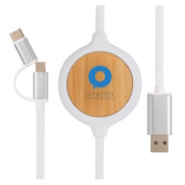 Logotrade promotional giveaway picture of: 3-in-1 cable with 5W bamboo wireless charger