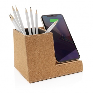 Logotrade promotional items photo of: Cork pen holder and 5W wireless charger
