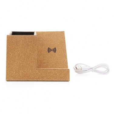 Logo trade corporate gifts picture of: Cork pen holder and 5W wireless charger