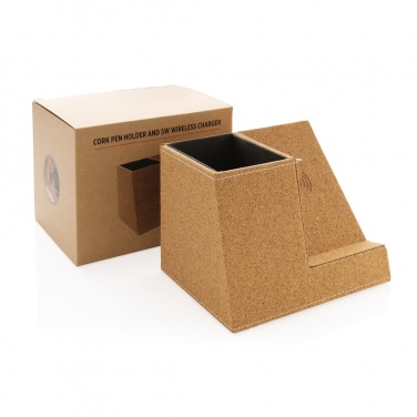 Logotrade promotional products photo of: Cork pen holder and 5W wireless charger