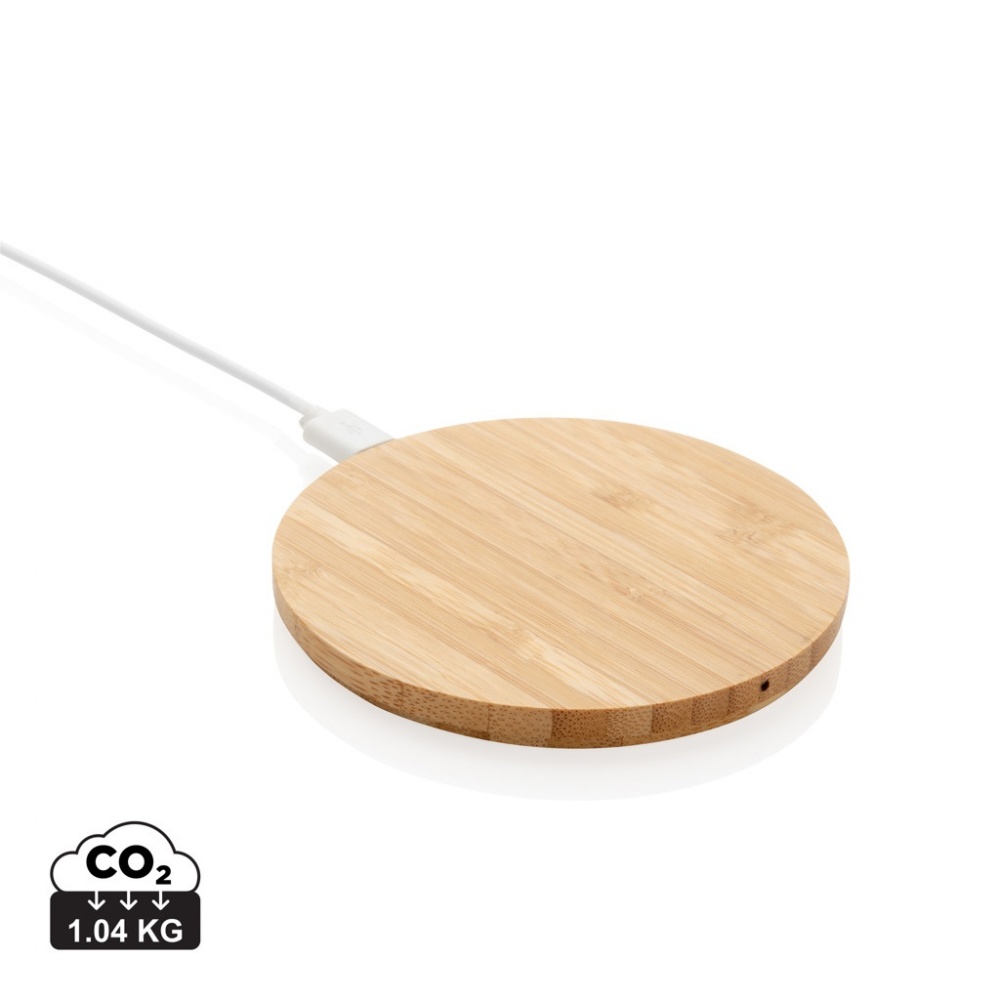 Logo trade promotional gift photo of: Bamboo 5W round wireless charger