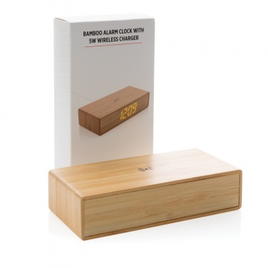 Logotrade promotional giveaway image of: Bamboo alarm clock with 5W wireless charger