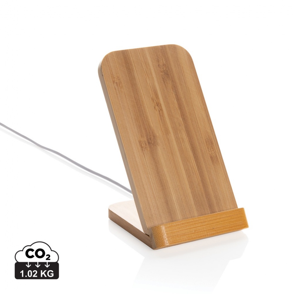 Logo trade business gift photo of: Bamboo 5W wireless charging stand