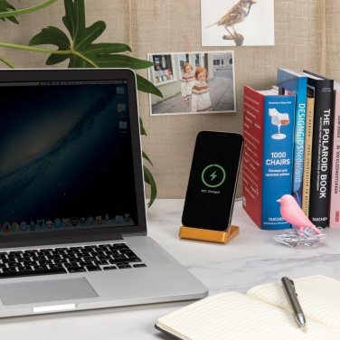 Logo trade business gift photo of: Bamboo 5W wireless charging stand