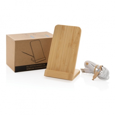 Logotrade promotional product picture of: Bamboo 5W wireless charging stand