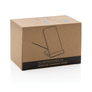 Logo trade promotional merchandise picture of: Bamboo 5W wireless charging stand
