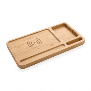 Logo trade corporate gift photo of: Bamboo desk organiser 10W wireless charger