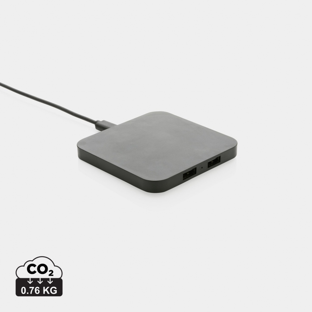 Logo trade promotional giveaway photo of: RCS recycled plastic 10W Wireless charger with USB Ports