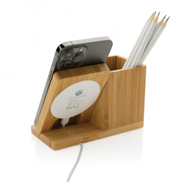 Logo trade corporate gifts picture of: Calgary bamboo 10W wireless charger