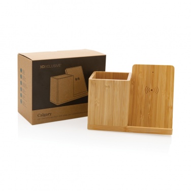 Logo trade promotional merchandise image of: Calgary bamboo 10W wireless charger