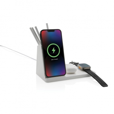 Logo trade corporate gift photo of: Ontario recycled plastic & bamboo 3-in-1 wireless charger