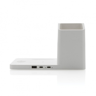 Logo trade business gift photo of: Ontario recycled plastic & bamboo 3-in-1 wireless charger