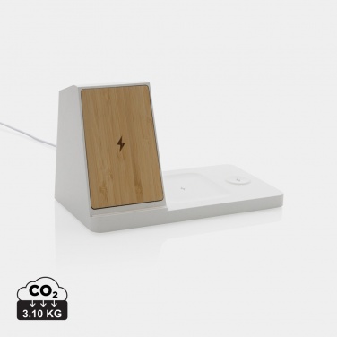Logotrade promotional product picture of: Ontario recycled plastic & bamboo 3-in-1 wireless charger