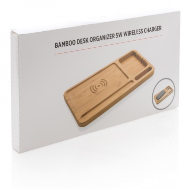 Logo trade corporate gifts picture of: Bamboo desk organiser 5W wireless charger