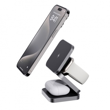 Logo trade advertising products image of: Terra RCS recycled aluminum foldable 3 in 1 15W charger