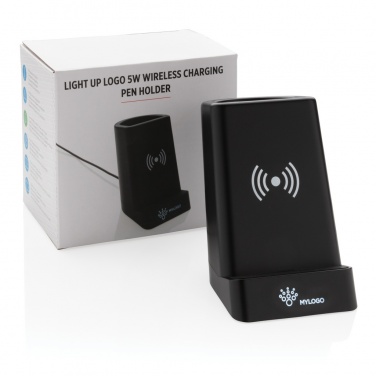 Logotrade promotional gift picture of: Light up logo 5W wireless charging pen holder