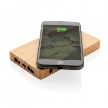 Logo trade business gifts image of: Bamboo 4.000 mAh wireless 5W Powerbank