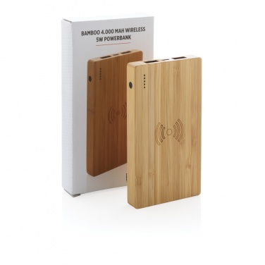 Logotrade business gift image of: Bamboo 4.000 mAh wireless 5W Powerbank