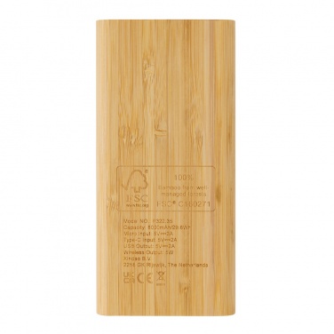 Logo trade promotional merchandise image of: Bamboo 8.000 mAh 5W wireless powerbank